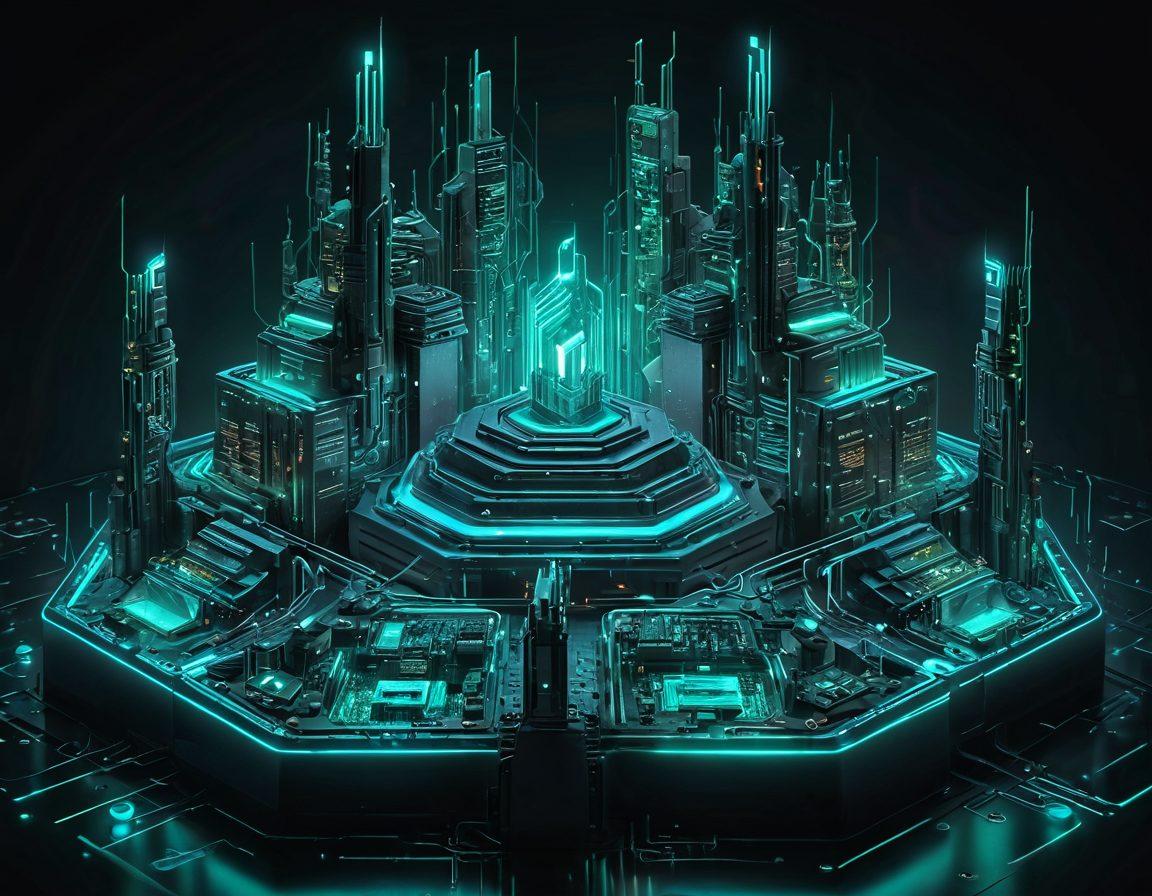 A sleek, futuristic digital fortress made of glowing, interconnected circuits and code, surrounded by a serene digital landscape filled with shields and locks emphasizing security. Envision a user navigating this fortress with confidence, showcasing various cybersecurity tools integrated into the environment. The atmosphere should convey safety and resilience, bathed in a blue-green color palette. cyberpunk. vibrant colors. high-detail.